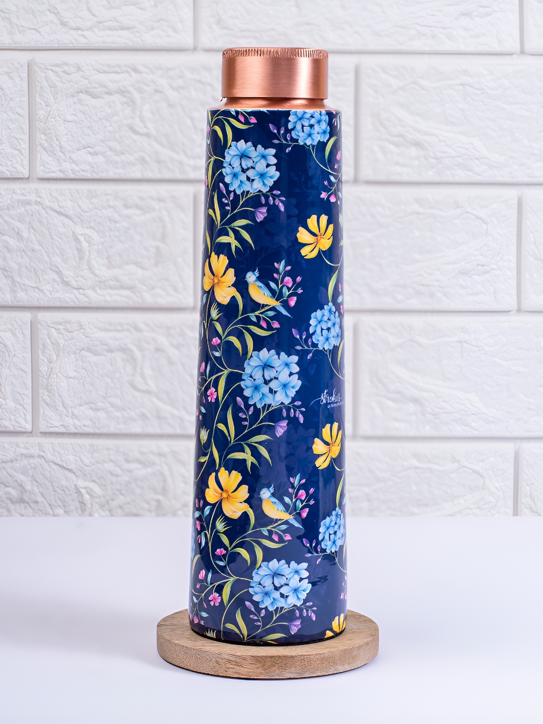 

Strokes by Namrata Mehta Blue & Yellow Floral Printed Copper Water Bottle 1 L