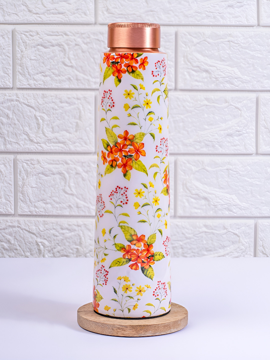 

Strokes by Namrata Mehta White & Orange Floral Printed Copper Water Bottle 1 L