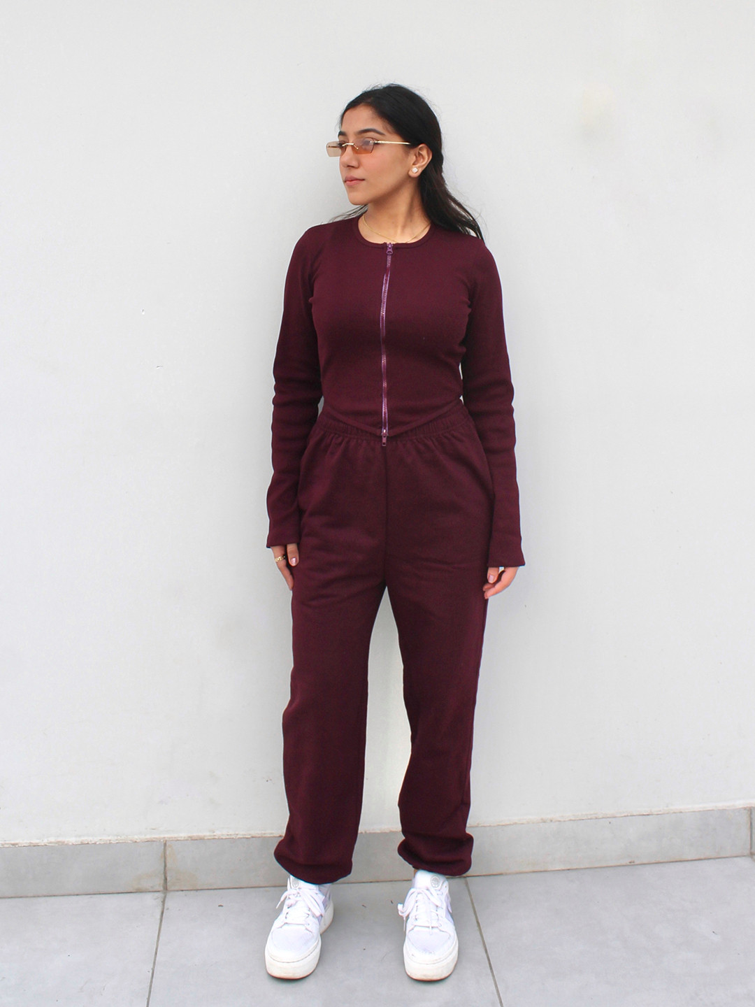 

Obleka Cotton Fleece Zip-Up Top With Joggers Co-Ords, Maroon