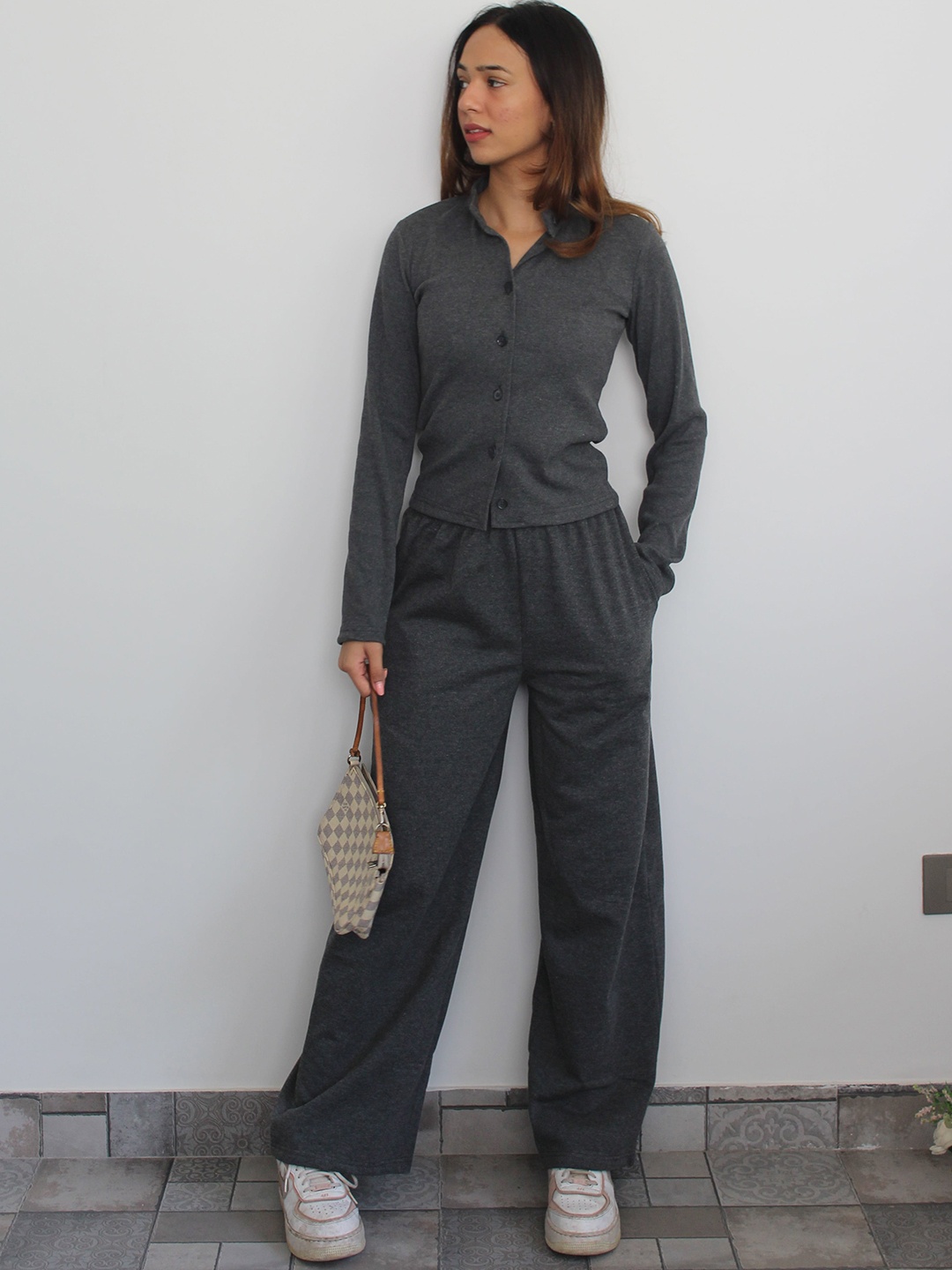 

Obleka Cotton Fleece Shirt With Flared Trousers Co-Ords, Grey