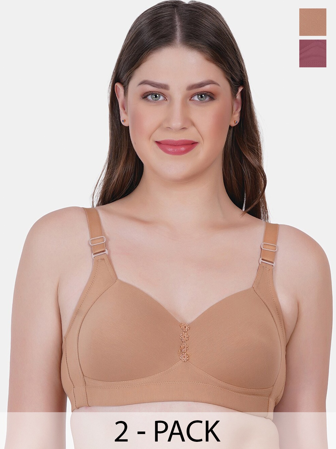 

Reveira Pack Of 2 Medium Coverage Heavily Padded Dry Fit Bra With All Day Comfort, Beige