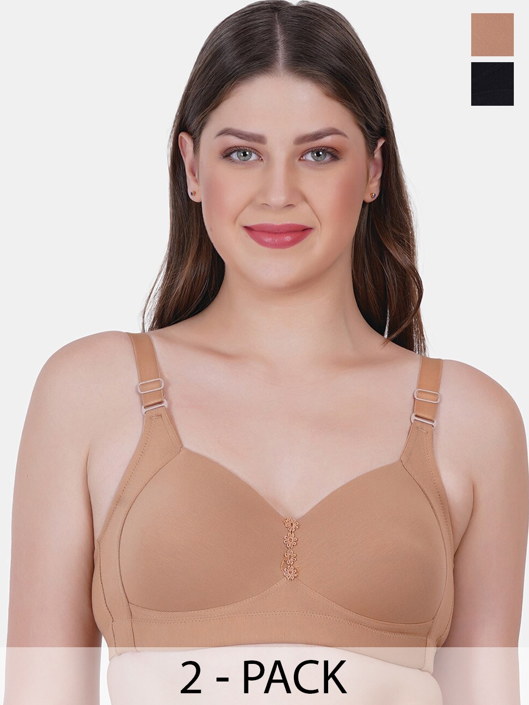 

Reveira Pack Of 2 Medium Coverage Heavily Padded Dry Fit Bra With All Day Comfort, Beige