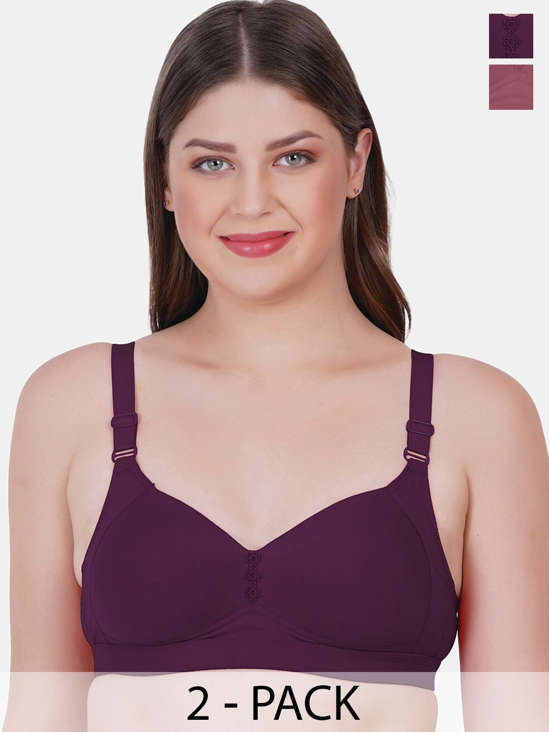 

Reveira Pack Of 2 Medium Coverage Heavily Padded Dry Fit Bra With All Day Comfort, Purple