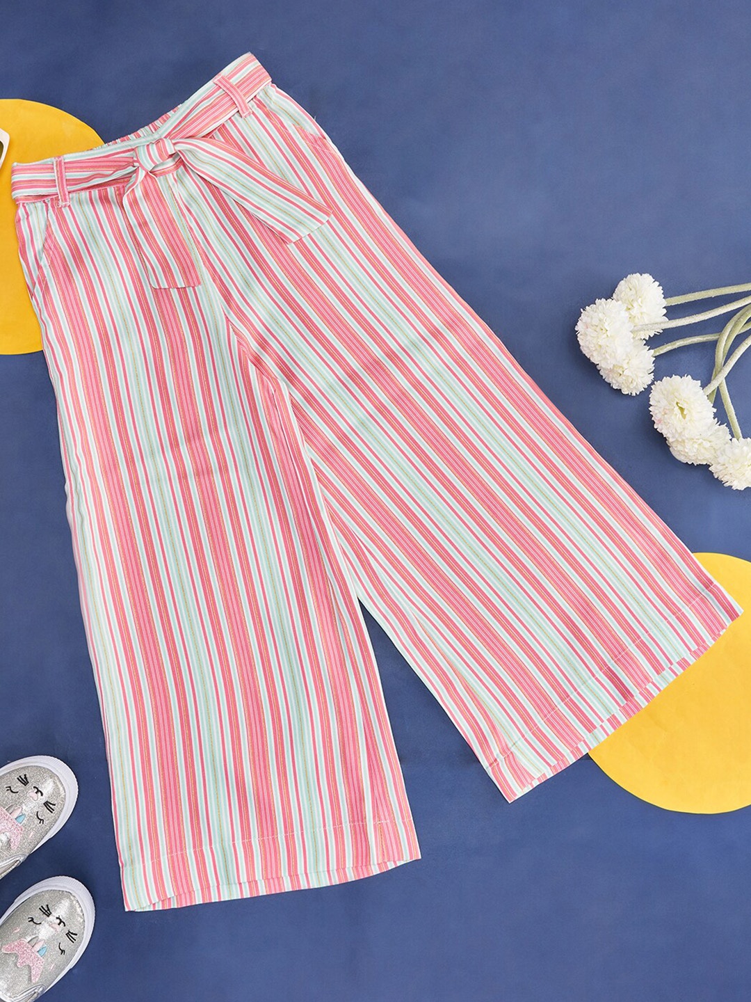 

Pantaloons Junior Girls Striped Wide Leg Palazzos, Pink