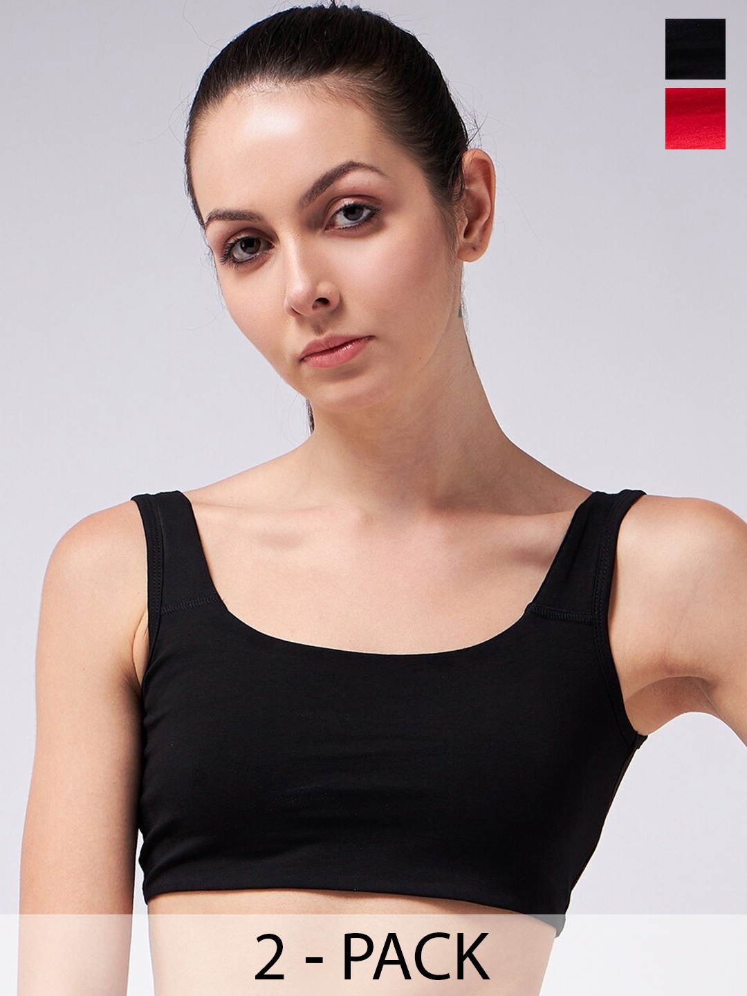 

COLOR CAPITAL Pack Of 2 Cotton Crop Fitted Top, Red