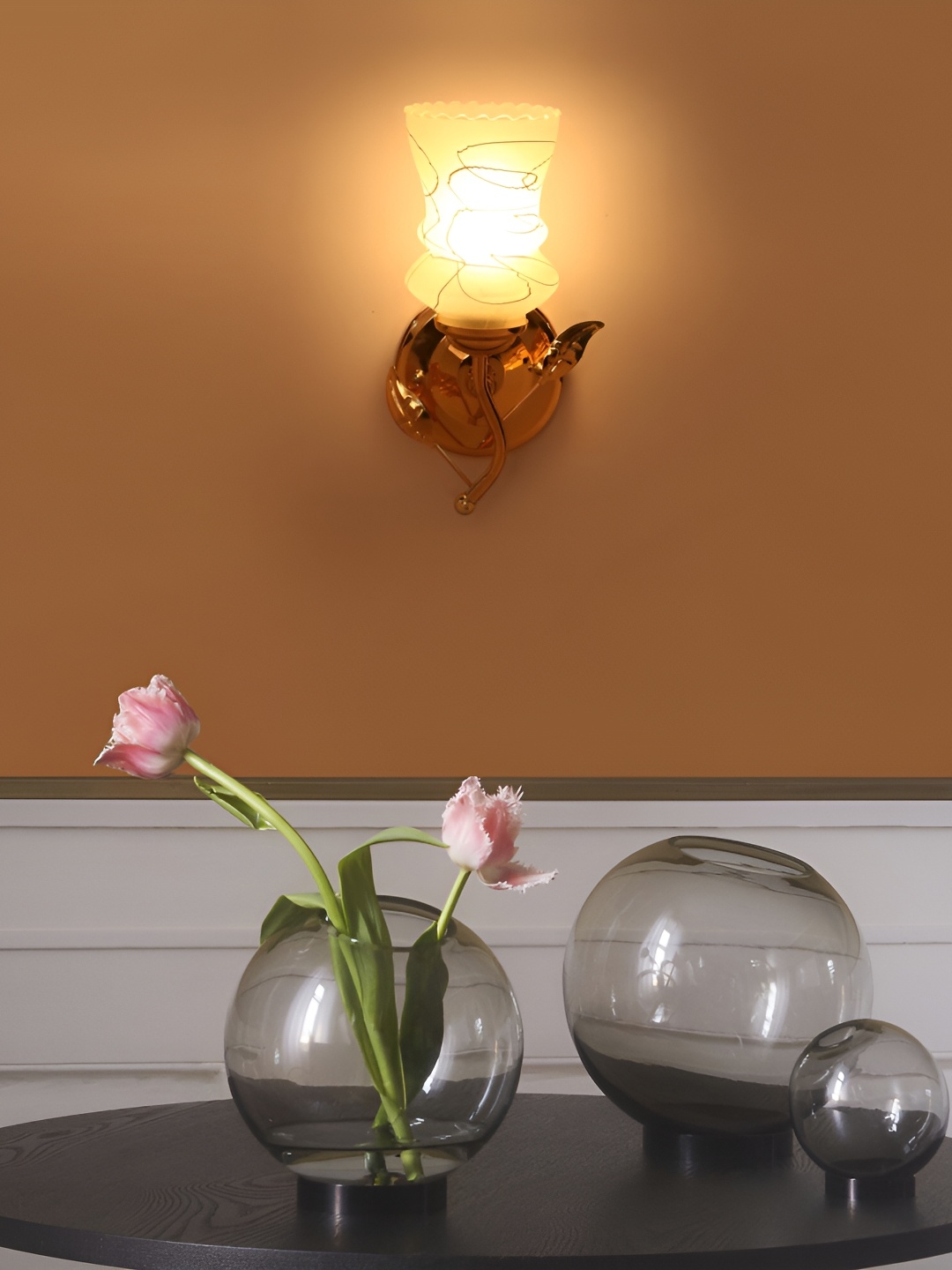 

Afast White & Gold Toned Printed Contemporary Glass Wall Lamp