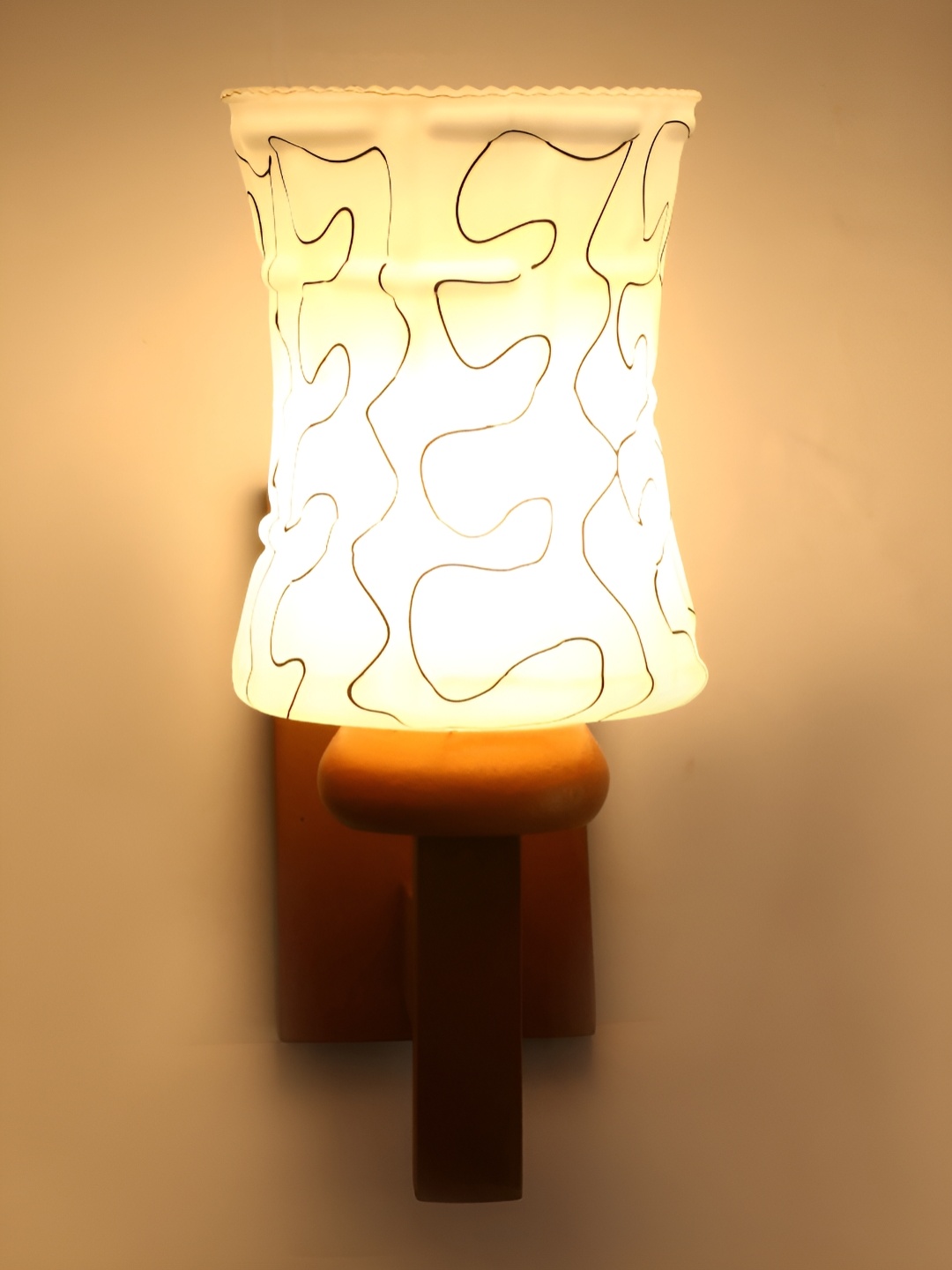 

Afast White & Brown Printed Cylindrical Shaped Glass Wall Lamp