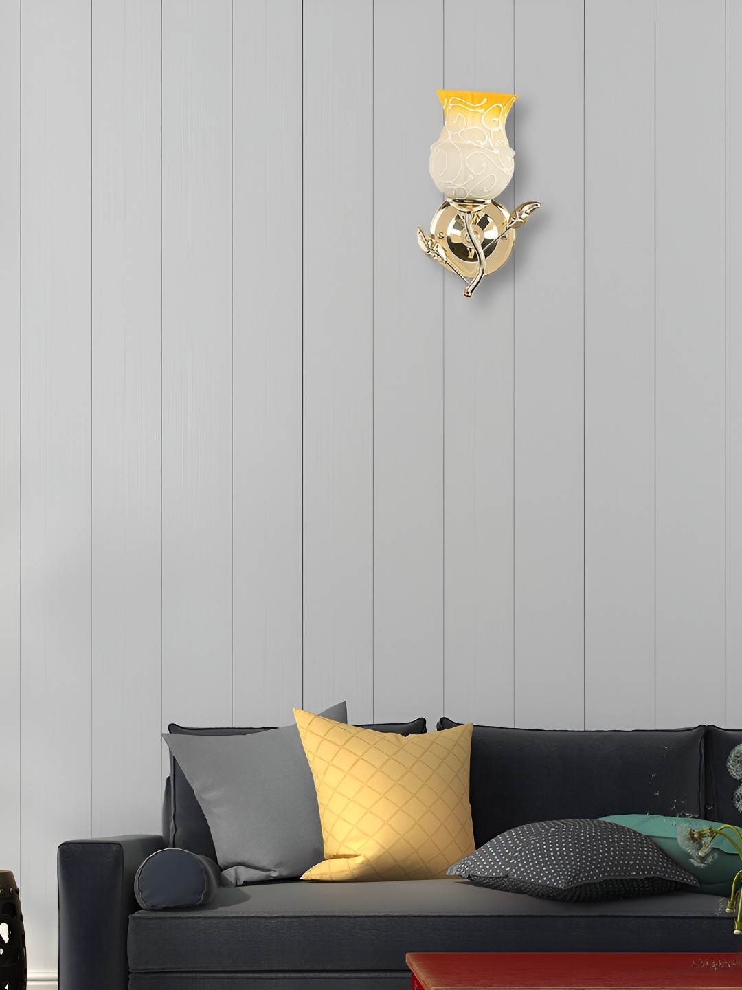

Afast Gold Toned & White Printed Bell Shaped Glass Wall Lamp