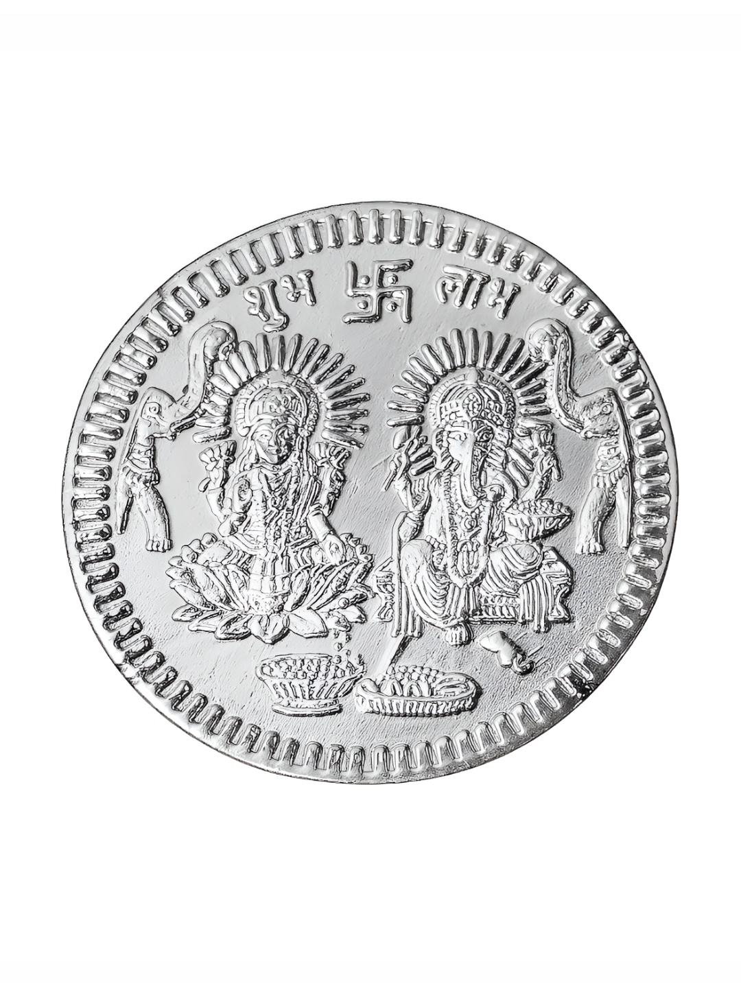 

Pray Everyday Grey & Silver Plated Laxmi Ji Ganesh ji Coin With Sri Yantra
