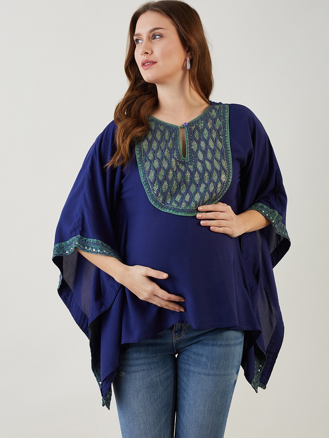 

The Kaftan Company Embroidered Keyhole Neck Kaftan Maternity Top, Blue