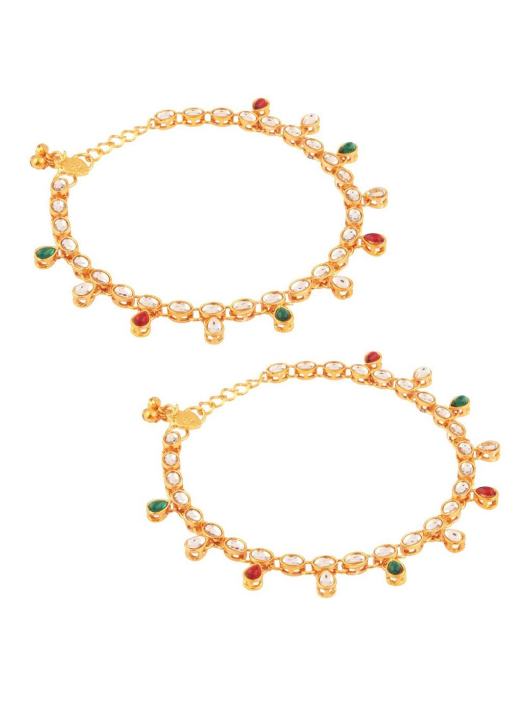 

Efulgenz Set Of 2 Gold-Plated Kundan Stone-Studded With Ghungroo Charms Anklets