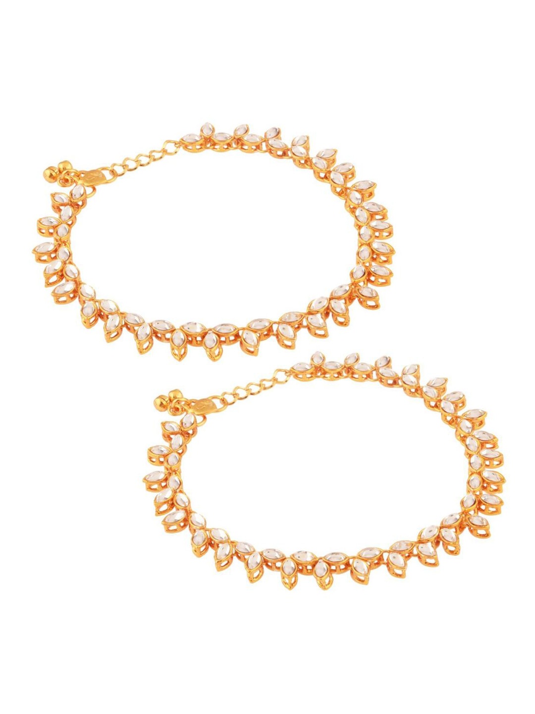 

Efulgenz Set Of 2 Gold-Plated Kundan Stone-Studded With Ghungroo Charms Anklets