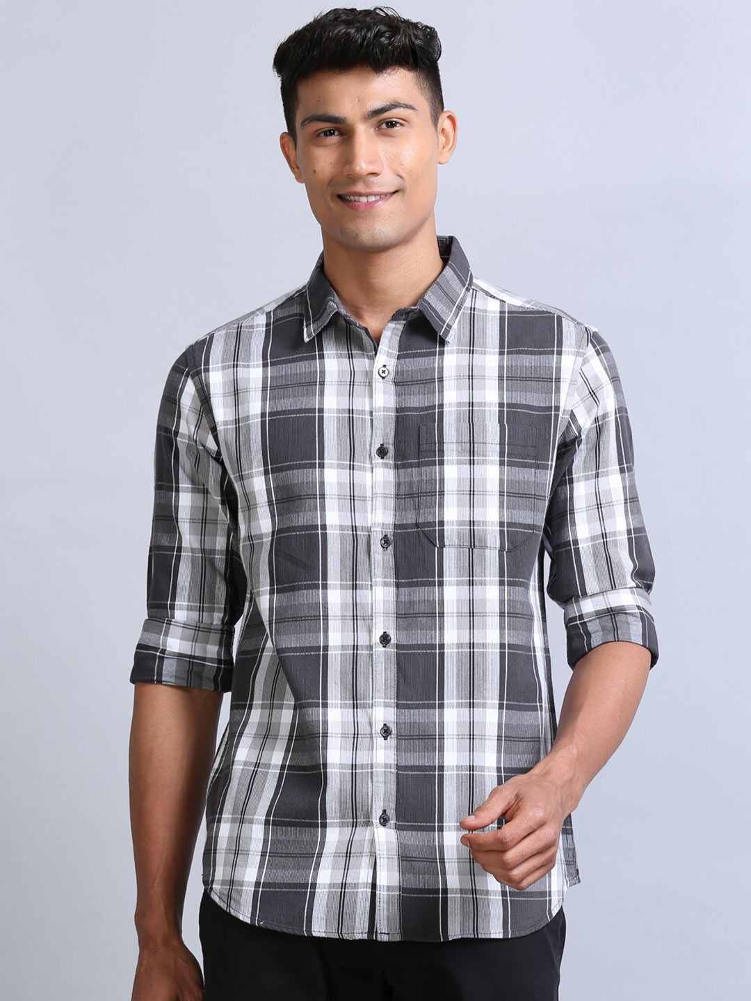 

Bushirt Classic Tartan Checks Corduroy Weave Casual Shirt, Grey