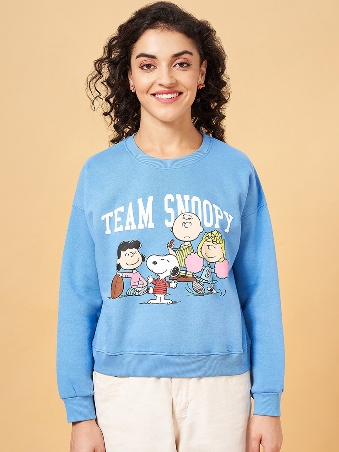 

Honey by Pantaloons Snoopy Printed Round Neck Long Sleeves Cotton Pullover Sweatshirt, Blue