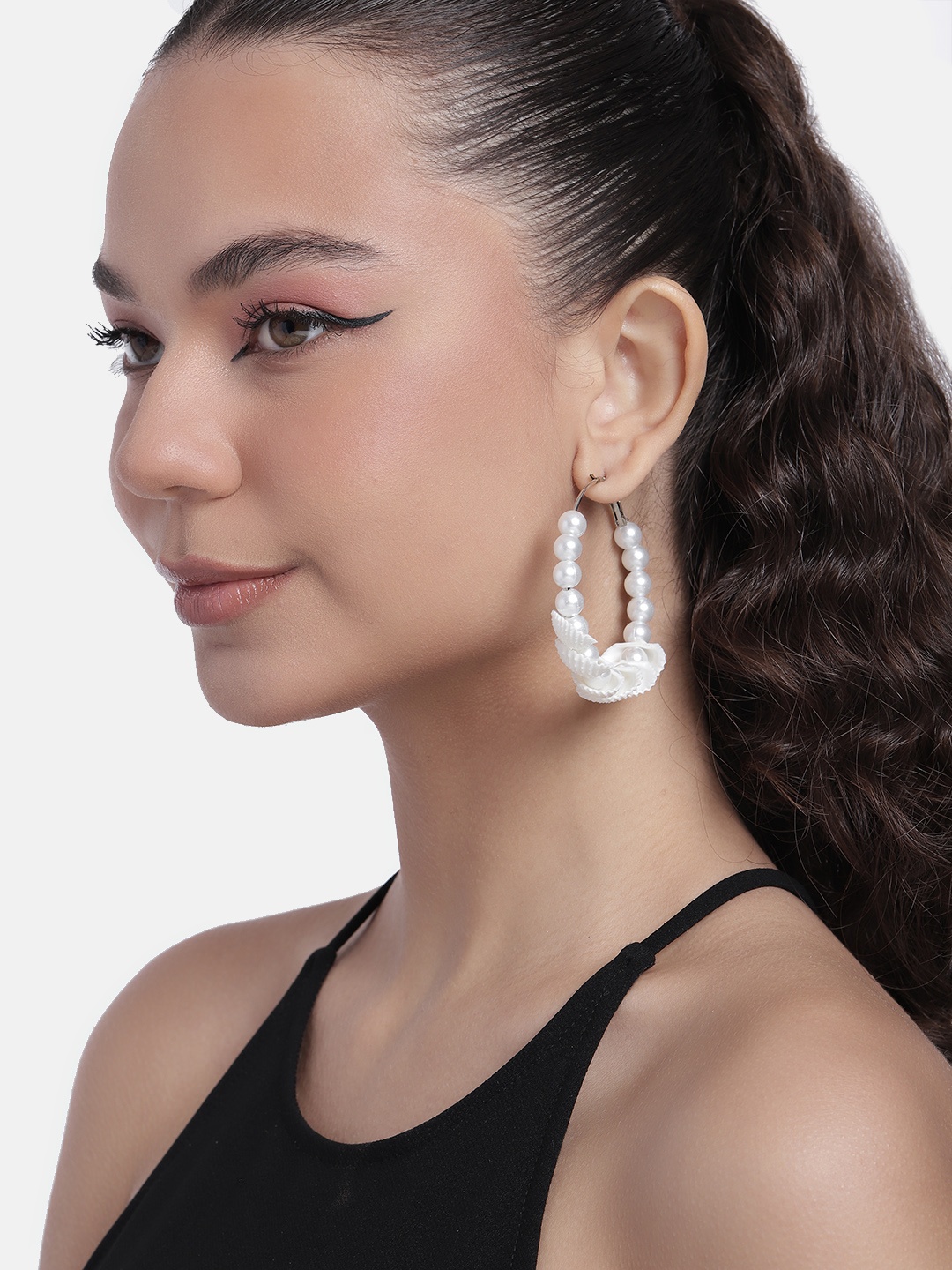 

DressBerry Women Beaded Circular Hoop Earrings, White