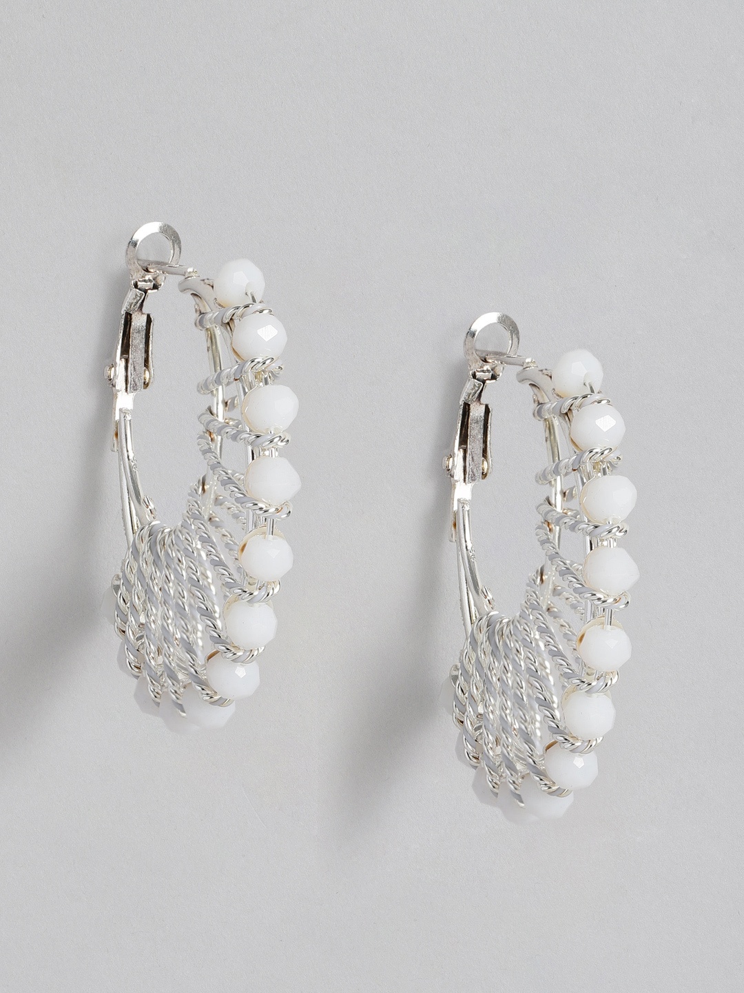 

DressBerry Silver-Plated Beaded Circular Hoop Earrings
