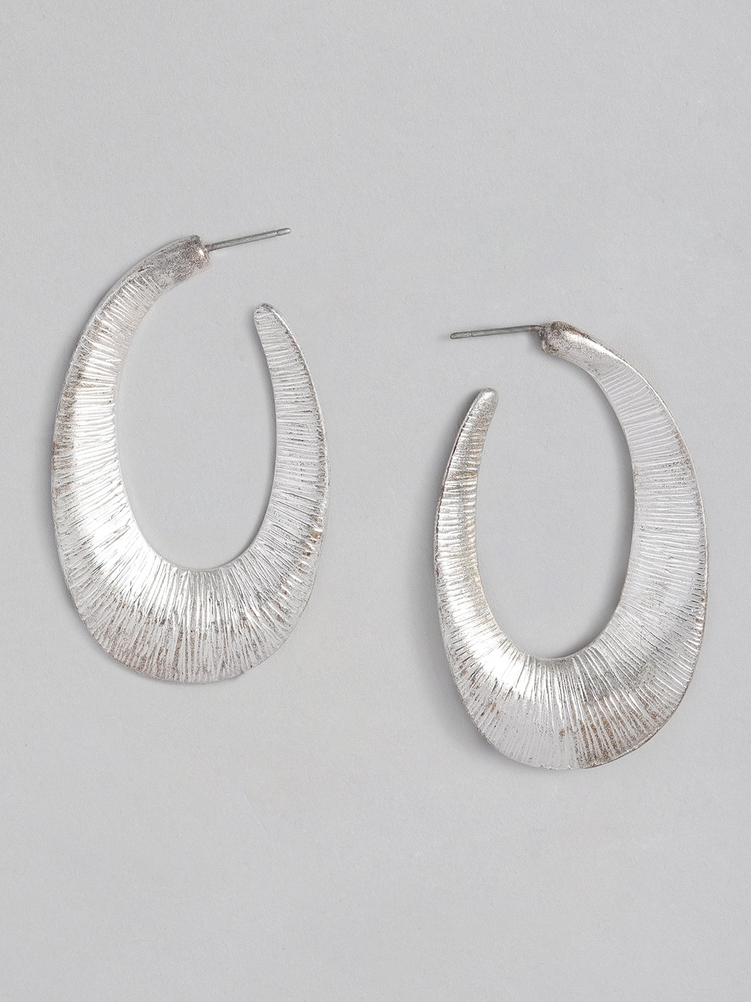 

DressBerry Women Silver-Plated Oval Half Hoop Earrings