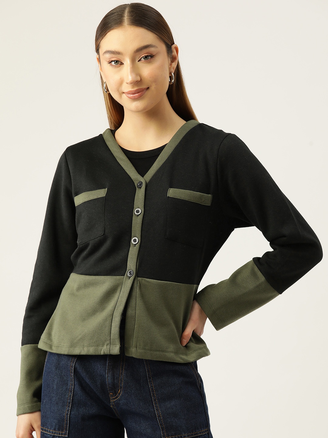 

Rue Collection Colourblocked Fleece Sweatshirt, Green