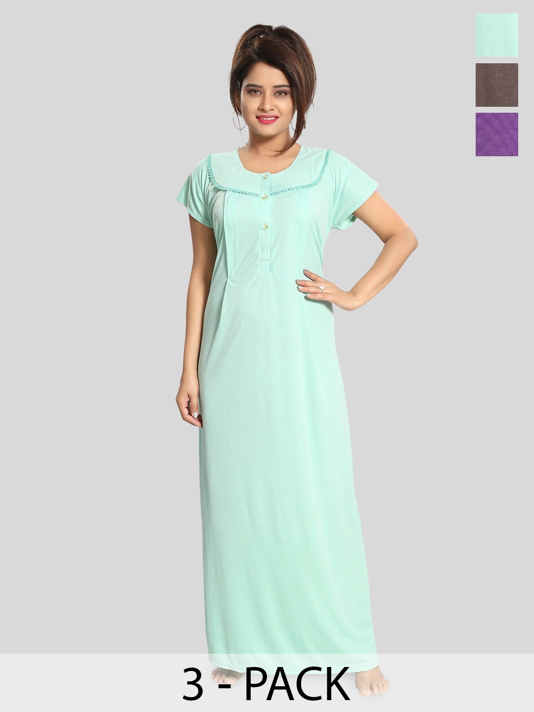 

Fabme Pack Of 3 Maternity Maxi Nightdress, Blue