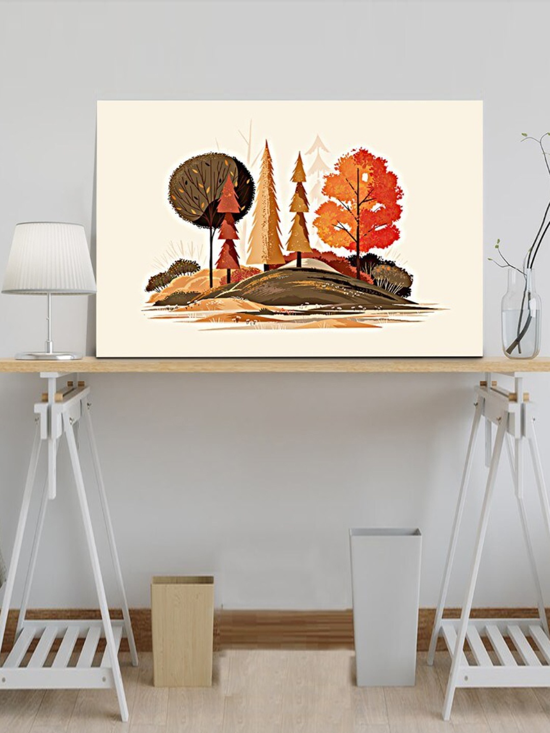 

SPACE OF JOY Fresco Landscape Orange Canvas Wall Art With Frame