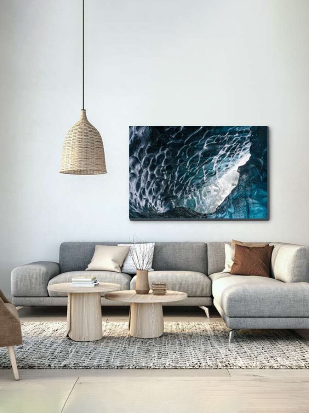 

SPACE OF JOY Blue & White Abstarct Canvas Painting Wall Art