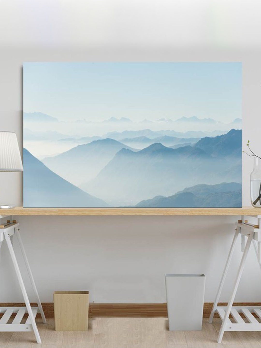 

SPACE OF JOY Unisex Blue & White Canvas Painting Wall Art