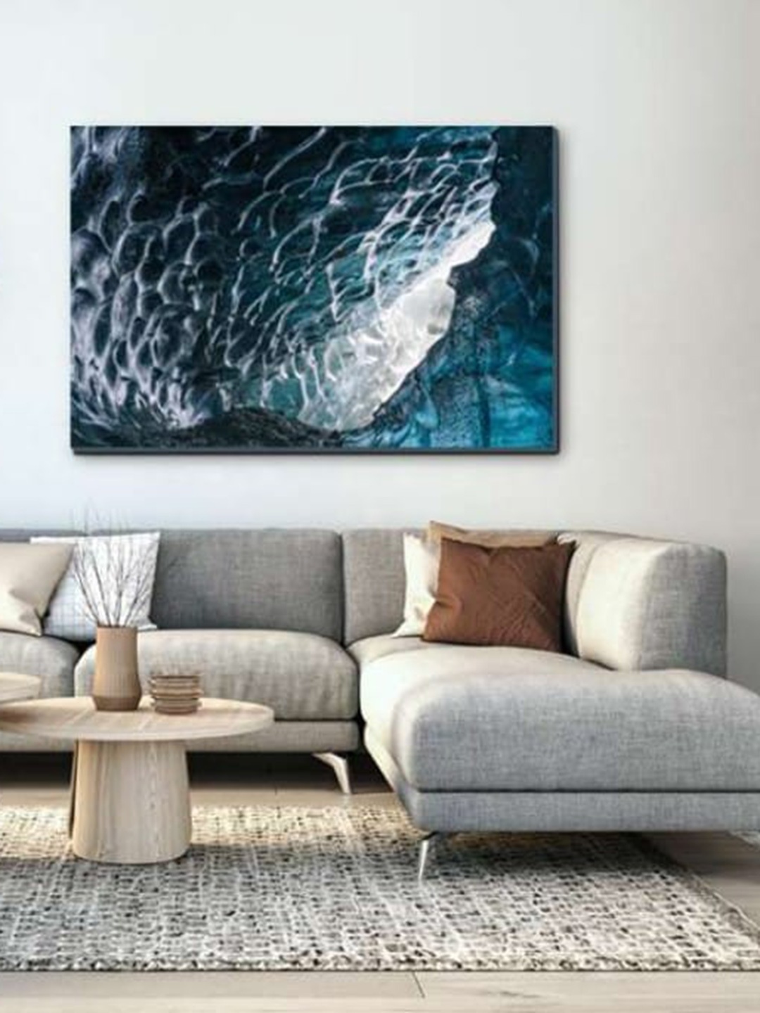 

SPACE OF JOY Blue & White Abstarct Canvas Painting Wall Art