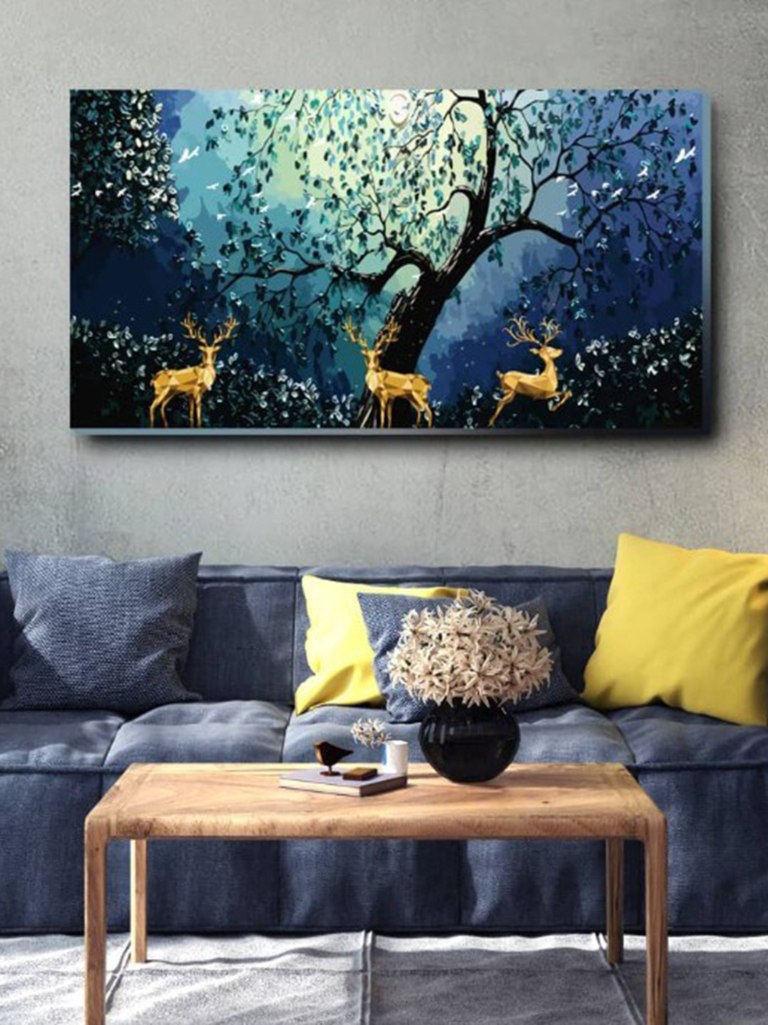 

SPACE OF JOY Green& Blue Floral Canvas Painting Wall Art