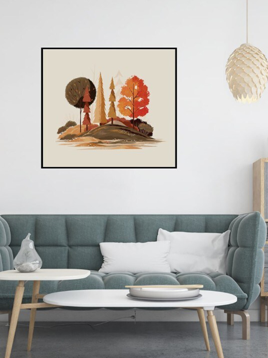 

SPACE OF JOY Fresco Landscape Orange Canvas Wall Art With Frame