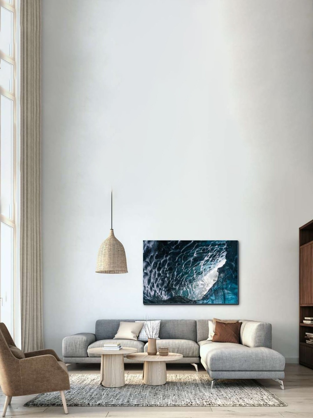 

SPACE OF JOY Blue & White Abstract Canvas Painting Wall Art