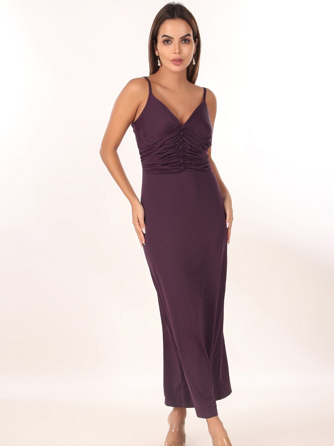 

STARIN Shoulder Straps Bodycon Maxi Dress, Violet