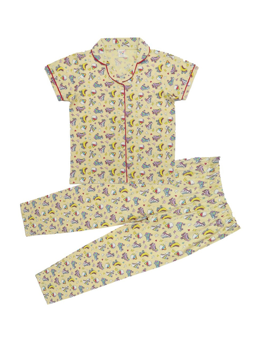 

Clothe Funn Girls Conversational Printed Pure Cotton Night Suit, Yellow