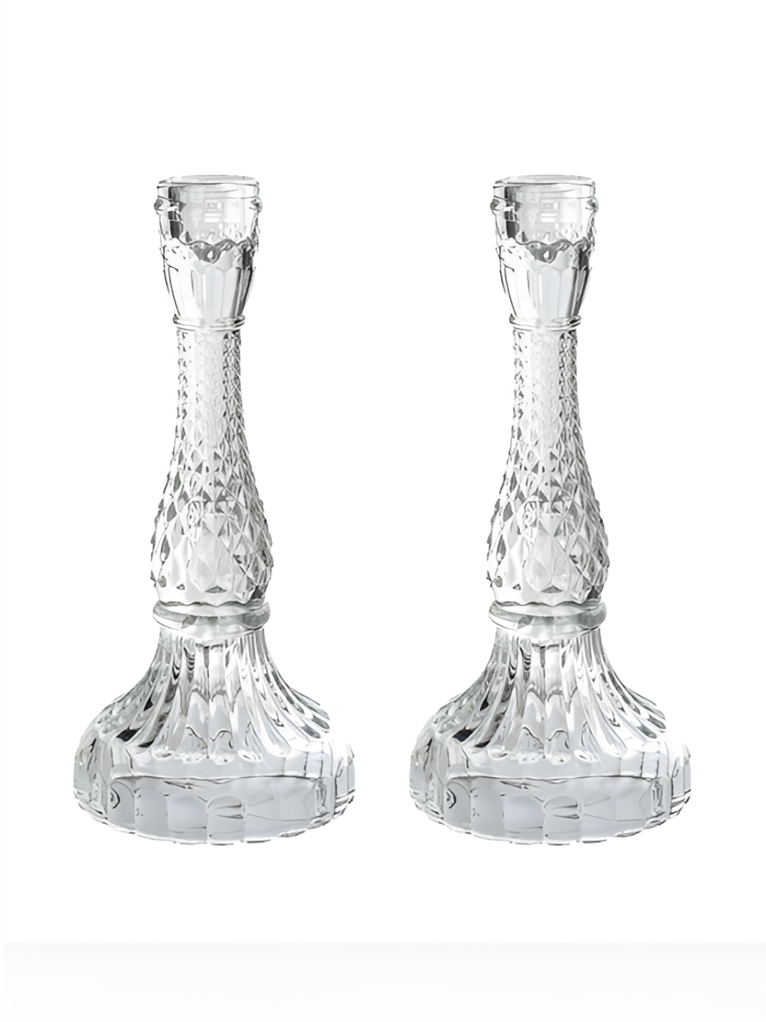 

Frizka Transparent 2Pcs Textured Glass Candle Holder