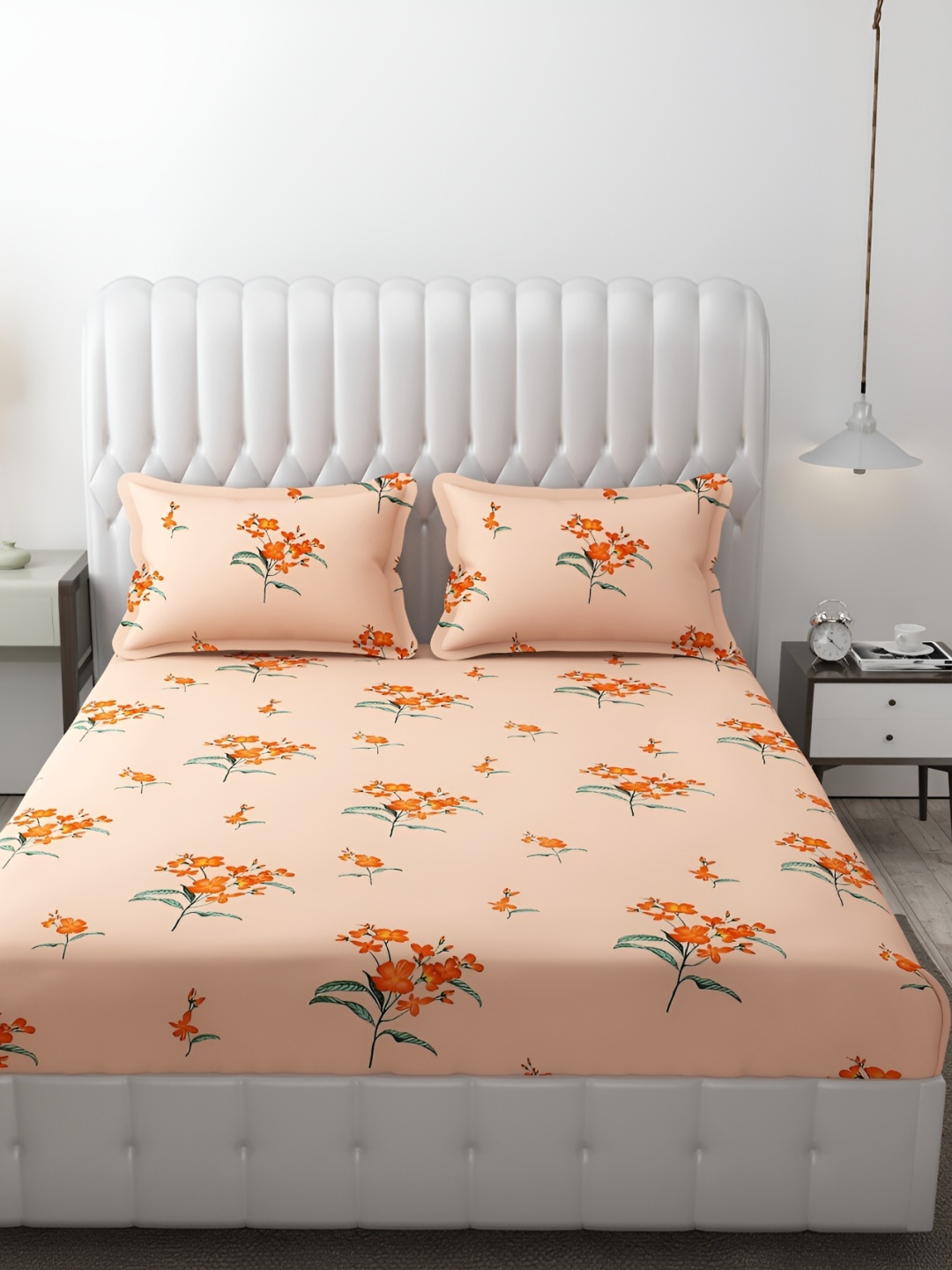 

CHHILAKIYA Beige Floral 210 TC 130 GSM King Bedsheet with 2 Pillow Covers