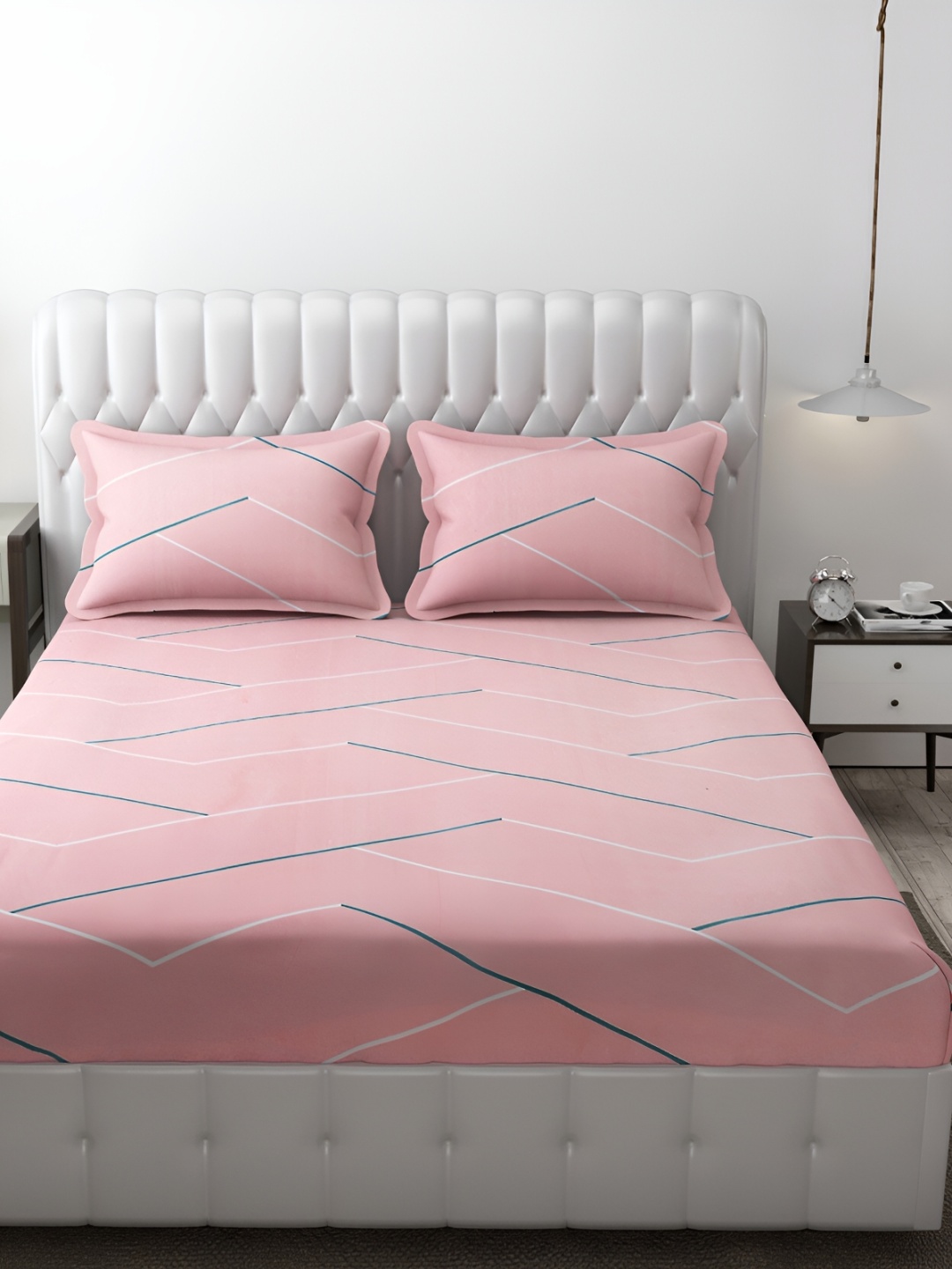 

CHHILAKIYA Pink Printed 210 TC King Bedsheet with 2 Pillow Covers