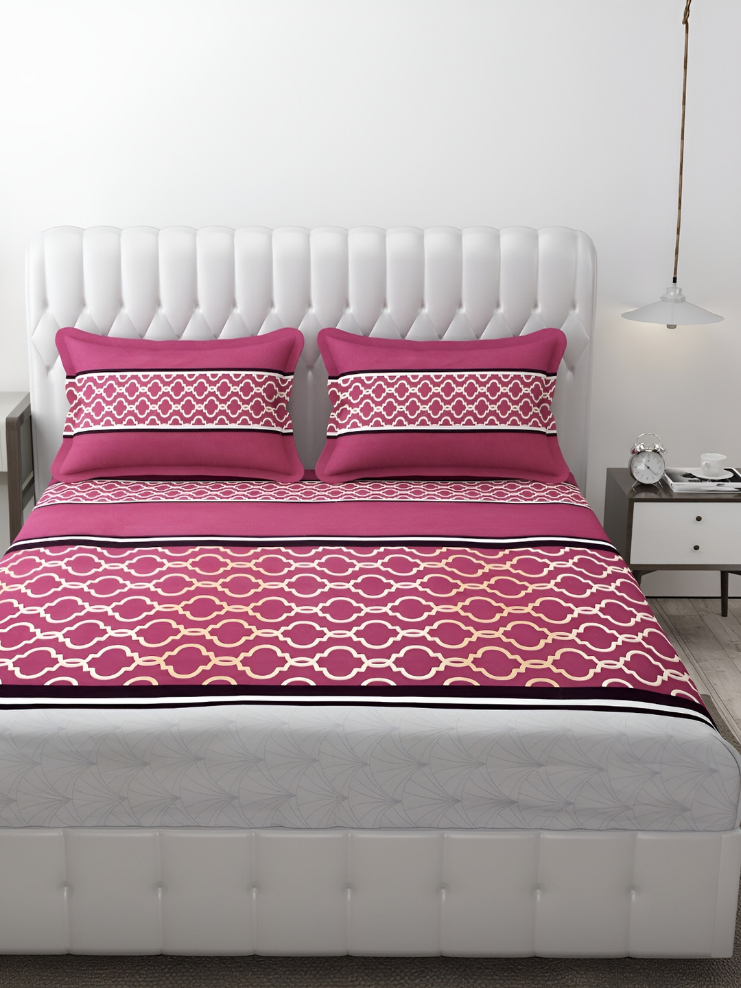 

CHHILAKIYA Pink Printed 210 TC 130 GSM King Bedsheet with 2 Pillow Covers