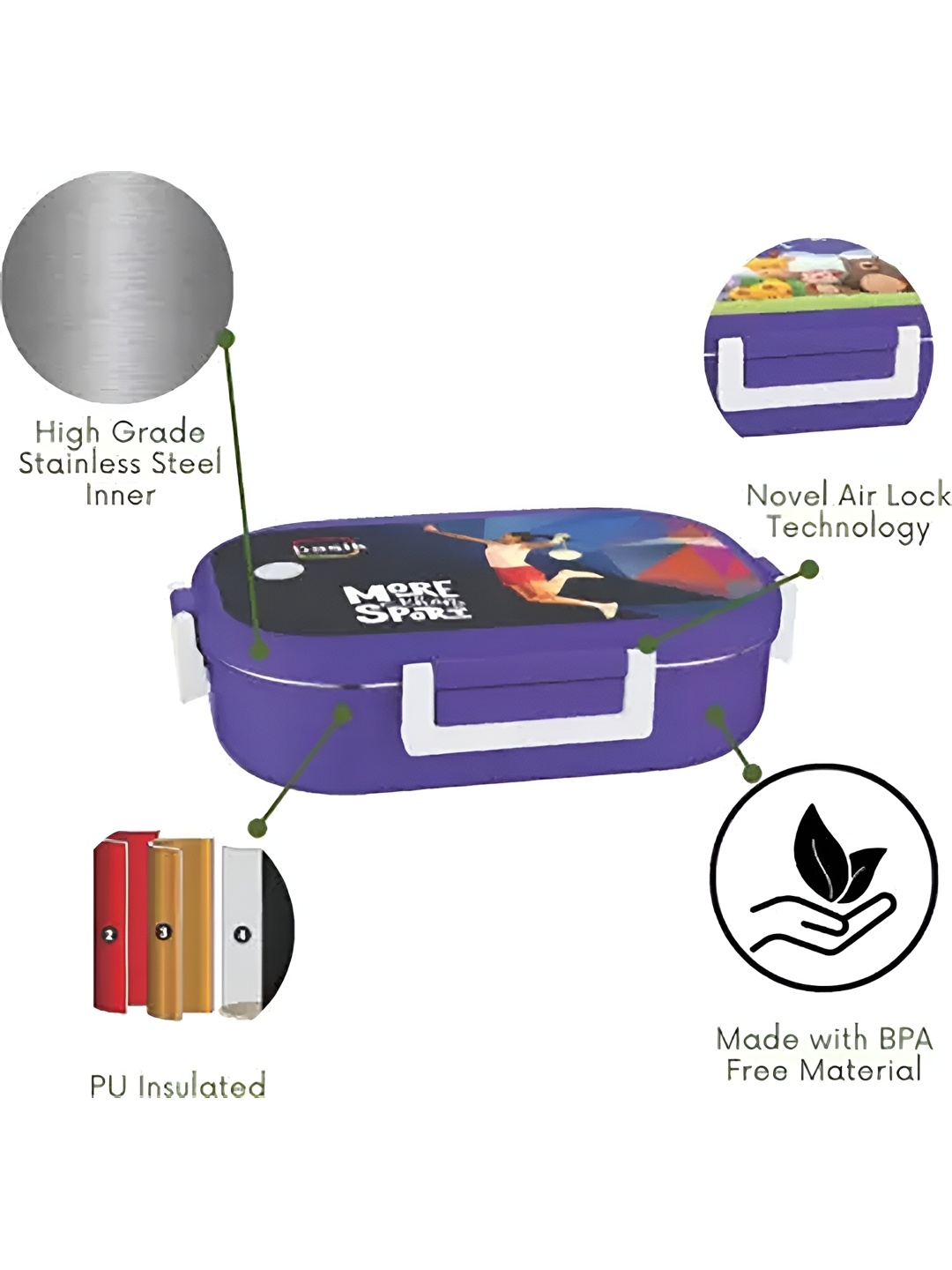 

BASIK Purple & White Stainless Steel Dishwasher Safe Lunch Box