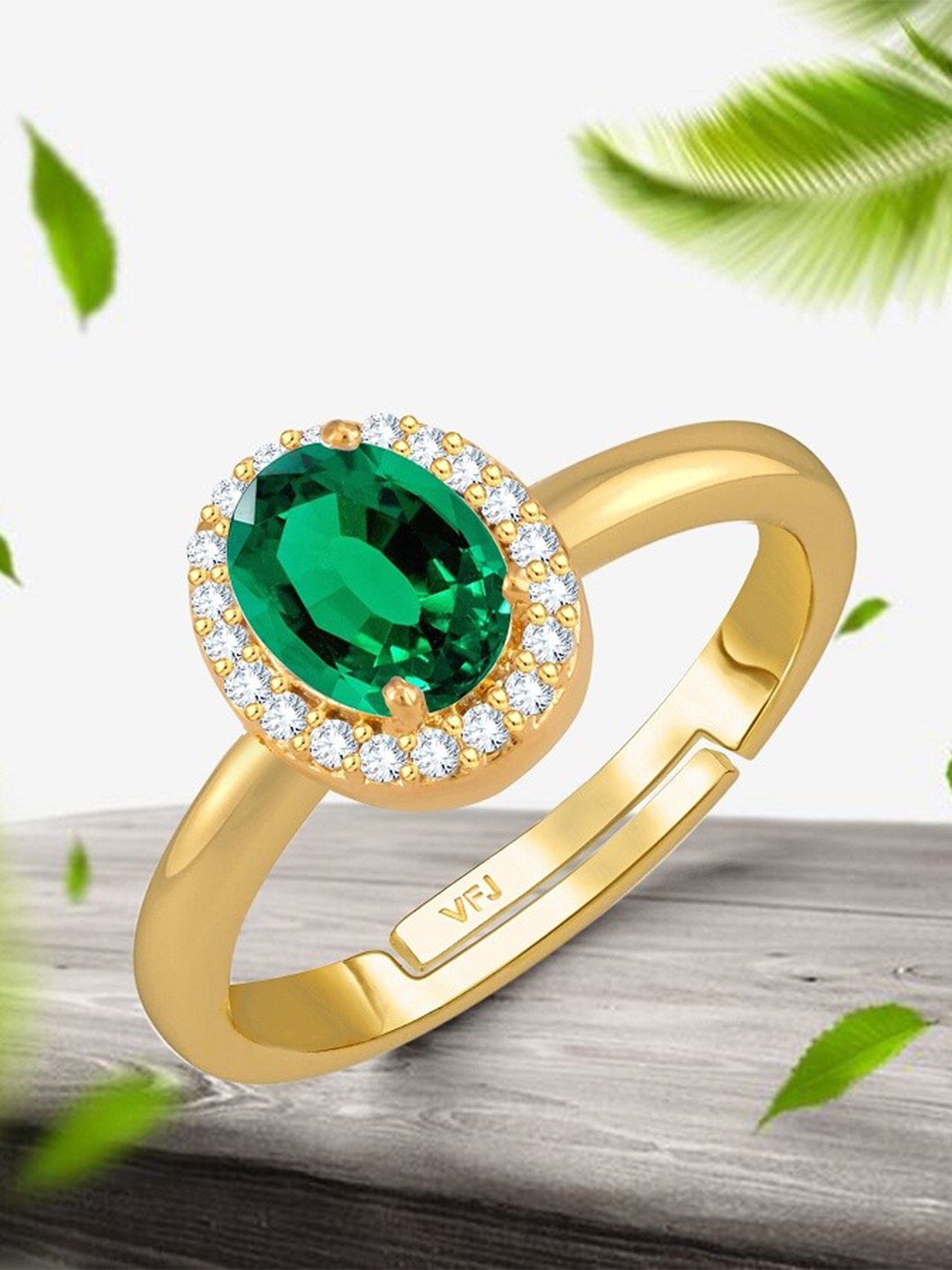 

Vighnaharta Gold-Plated AD Stone-Studded Adjustable Finger Ring