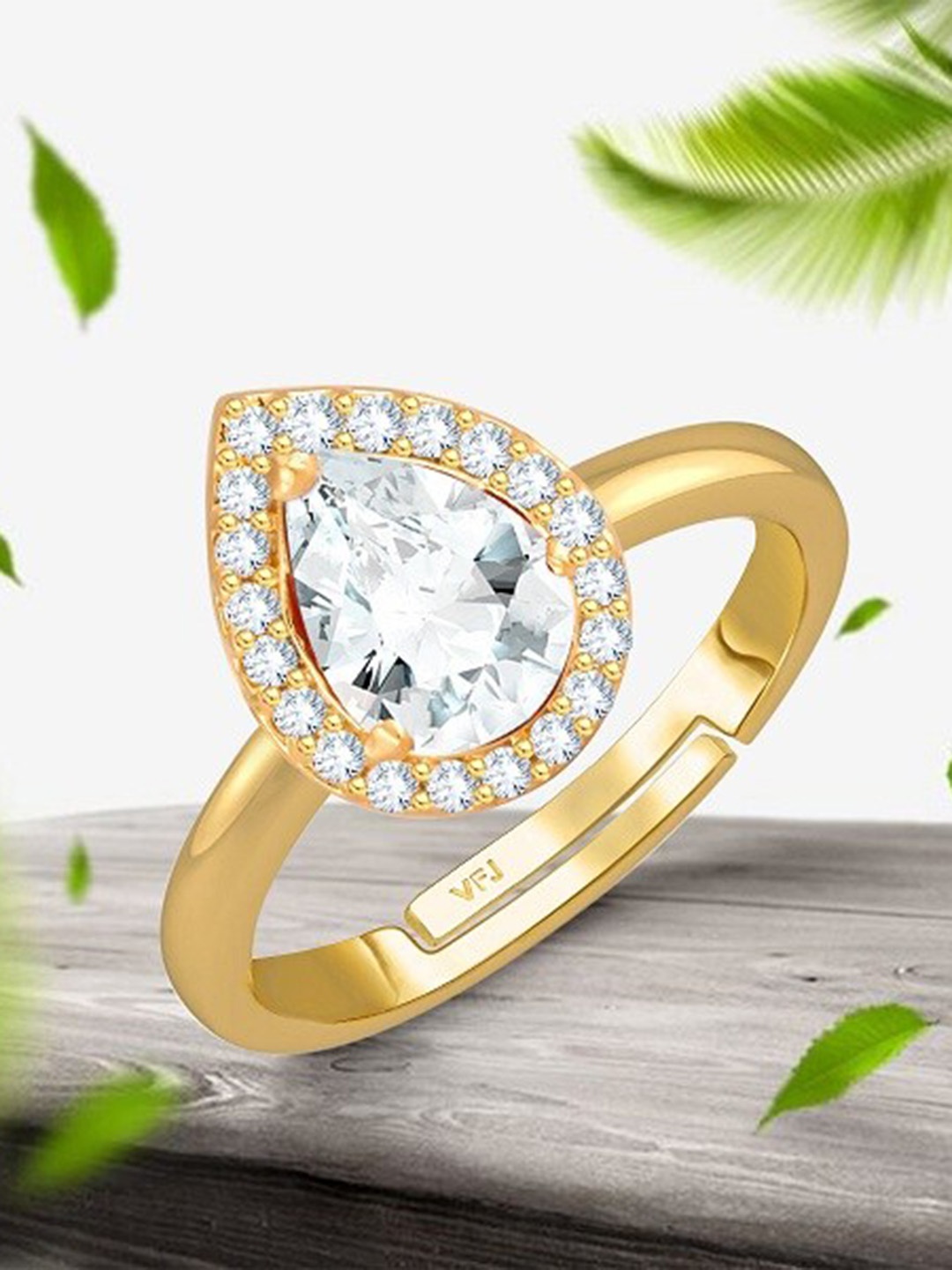 

Vighnaharta Gold-Plated AD Stone-Studded Adjustable Finger Ring