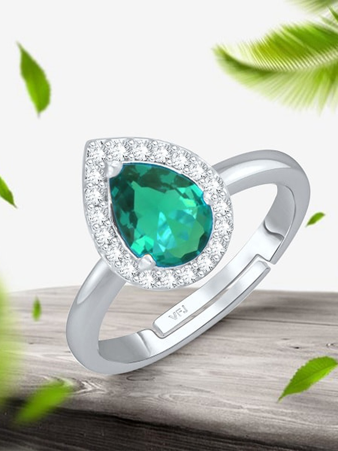 

Vighnaharta Rhodium-Plated AD Stone-Studded Adjustable Finger Ring, Silver