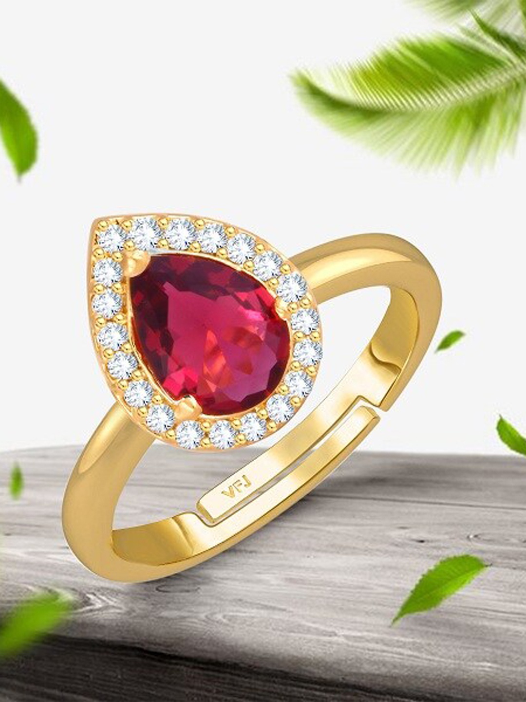 

Vighnaharta Gold-Plated AD Stone-Studded Adjustable Finger Ring