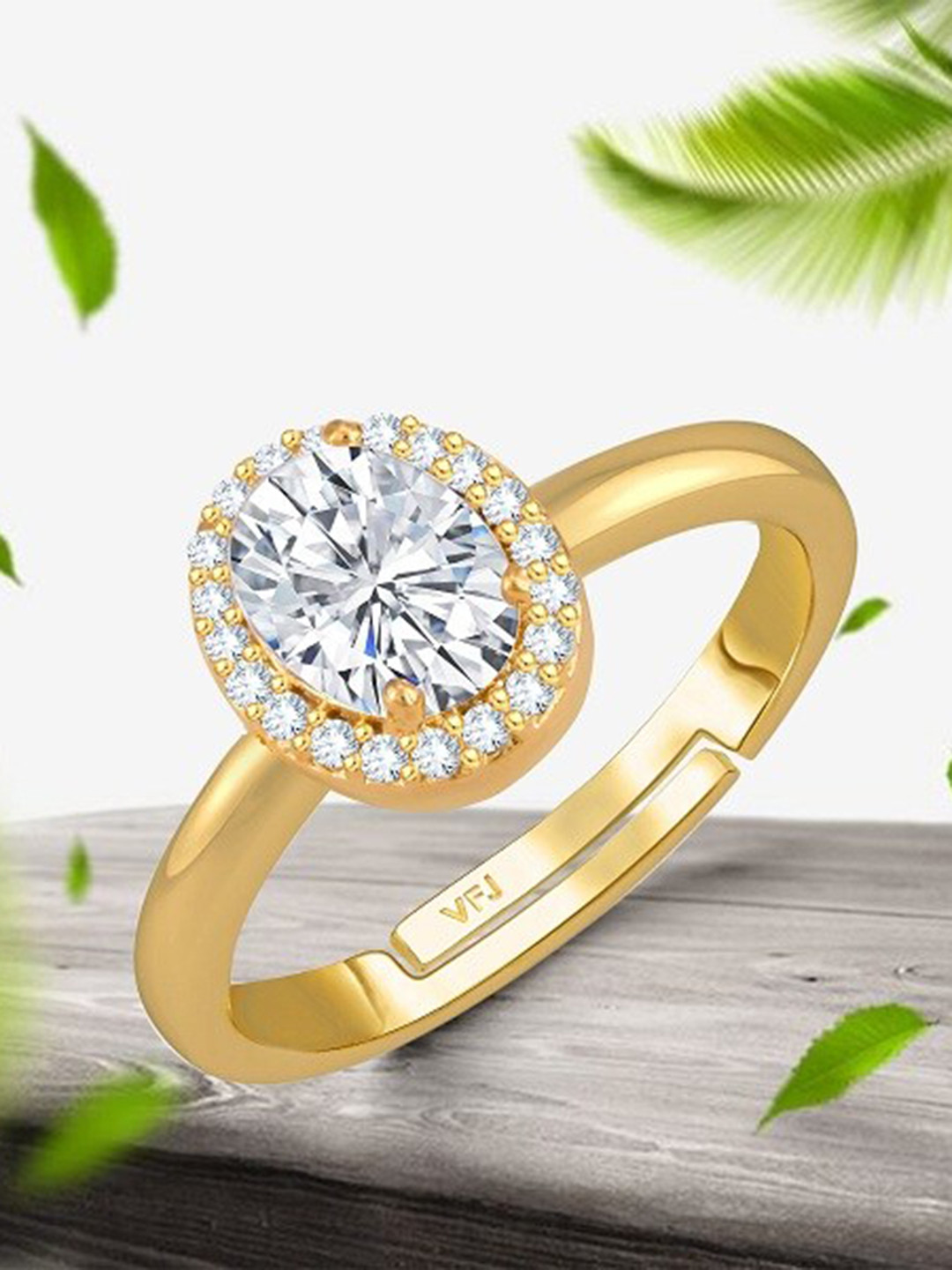

Vighnaharta Gold-Plated American Diamond Stone-Studded Adjustable Finger Ring
