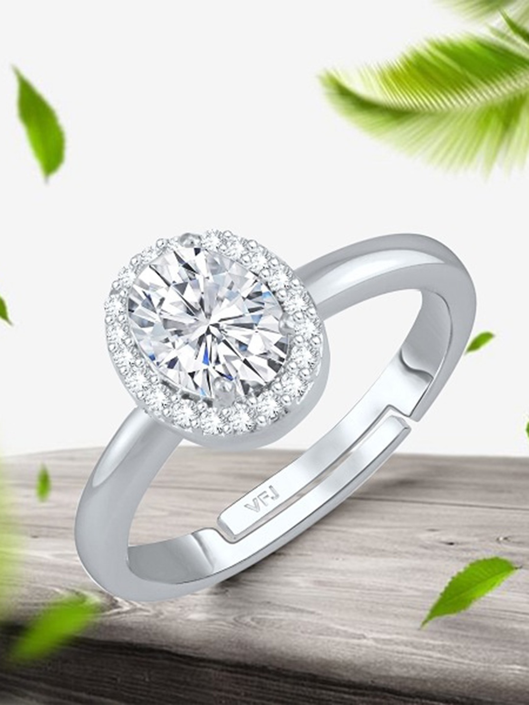 

Vighnaharta Rhodium-Plated American Diamond Stone-Studded Adjustable Finger Ring, Silver
