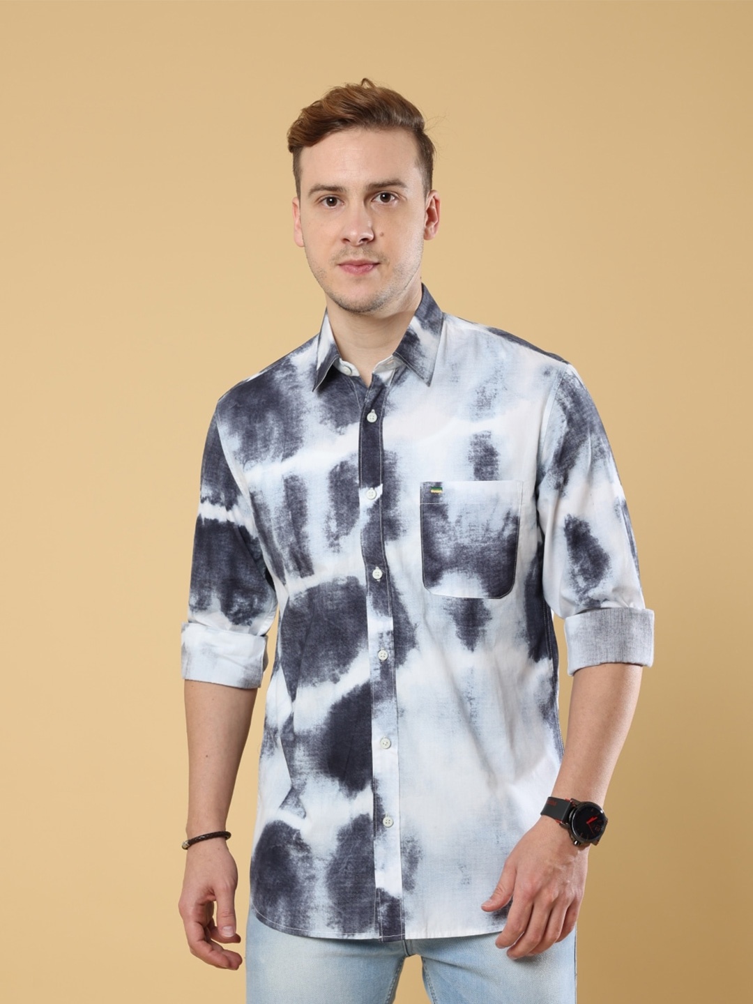 

Melvin Jones Comfort Abstract Printed Pure Cotton Casual Shirt, Blue