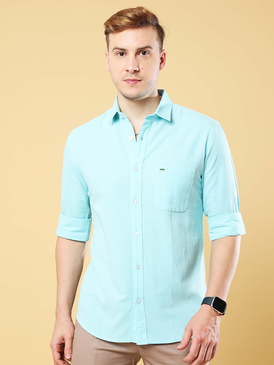 

Melvin Jones Comfort Cotton Linen Casual Shirt, Turquoise blue