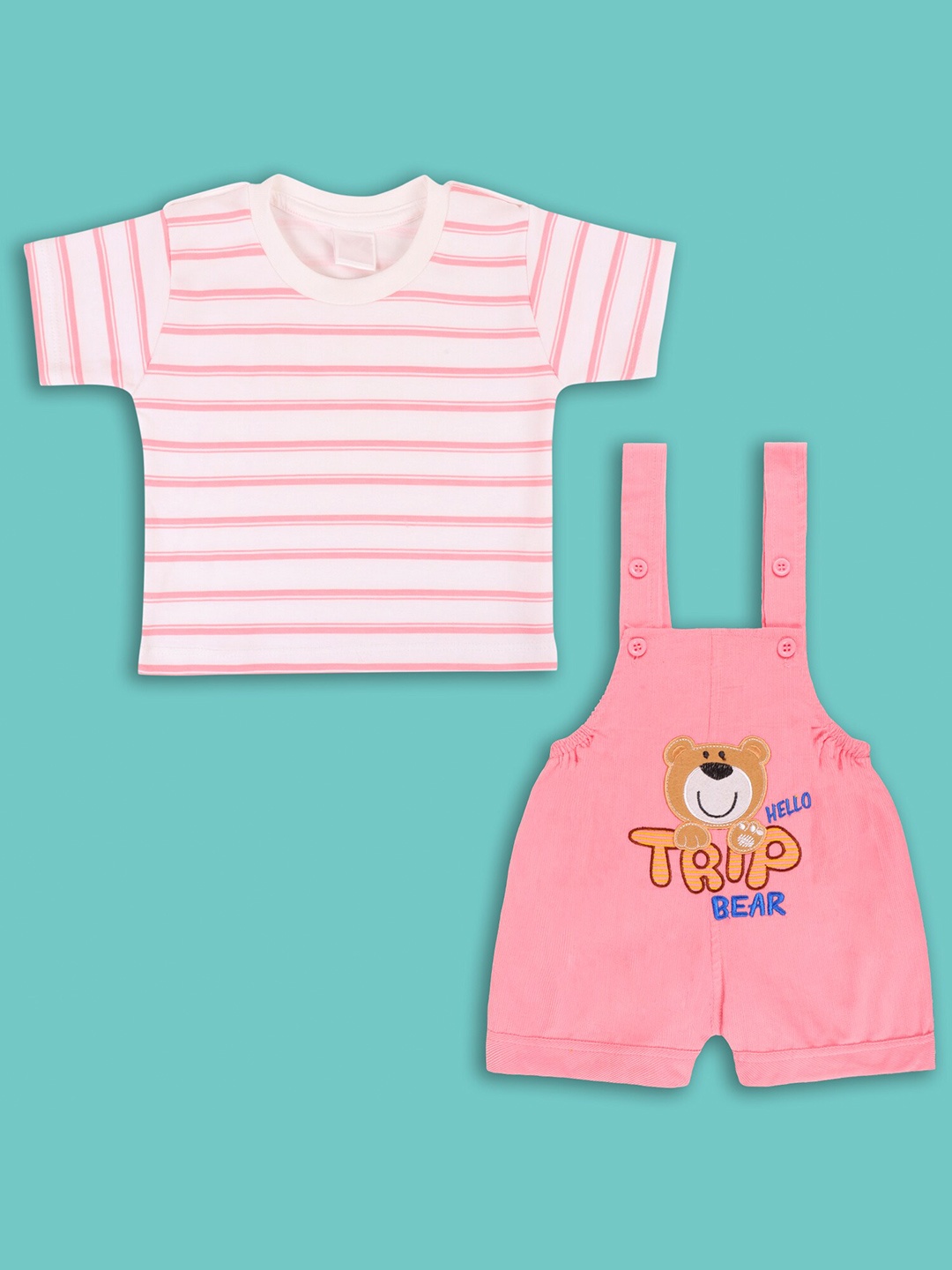 

Wish Karo Boys Embellished Straight Leg Dungaree With T-shirt, Pink