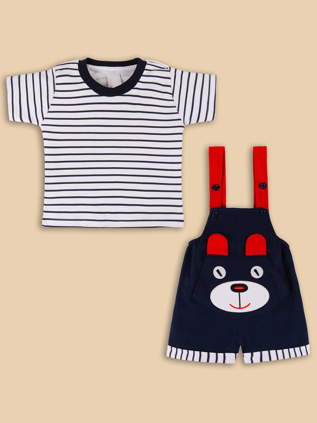 

Wish Karo Infant Boys Graphic Printed Cotton Dungarees With T-Shirt, Navy blue
