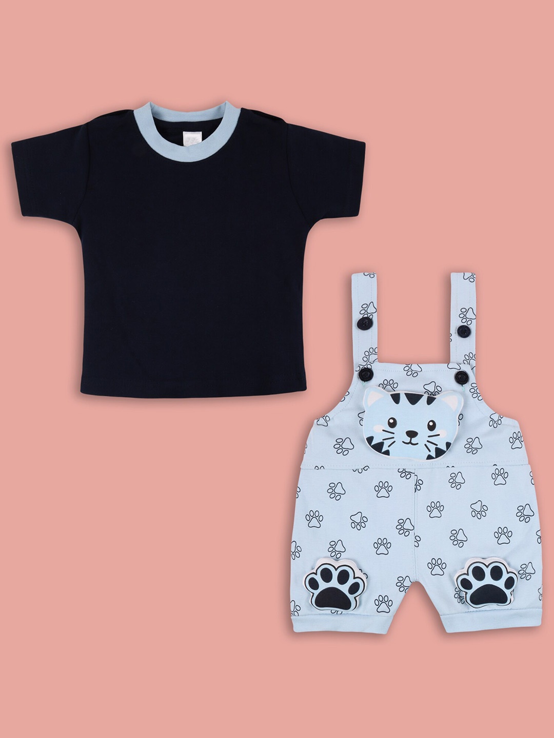 

Wish Karo Baby Graphic Printed Cotton T-shirt and Dungaree Set, Blue