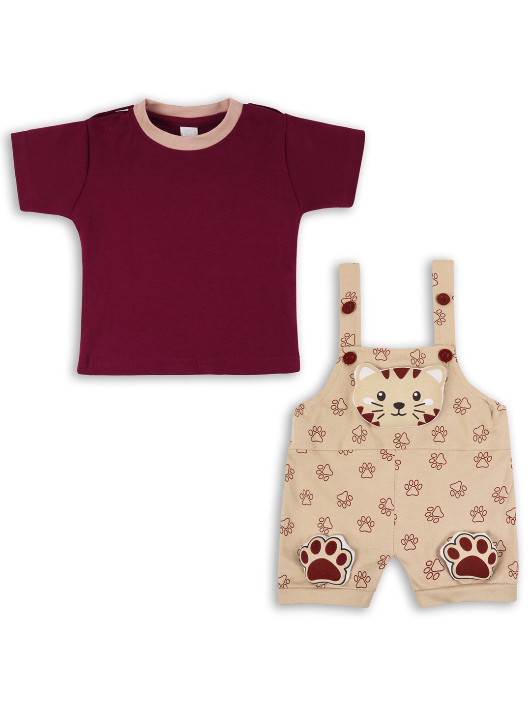 

Wish Karo Infant Boys Conversational Printed Cotton Dungarees With T-Shirt, Maroon