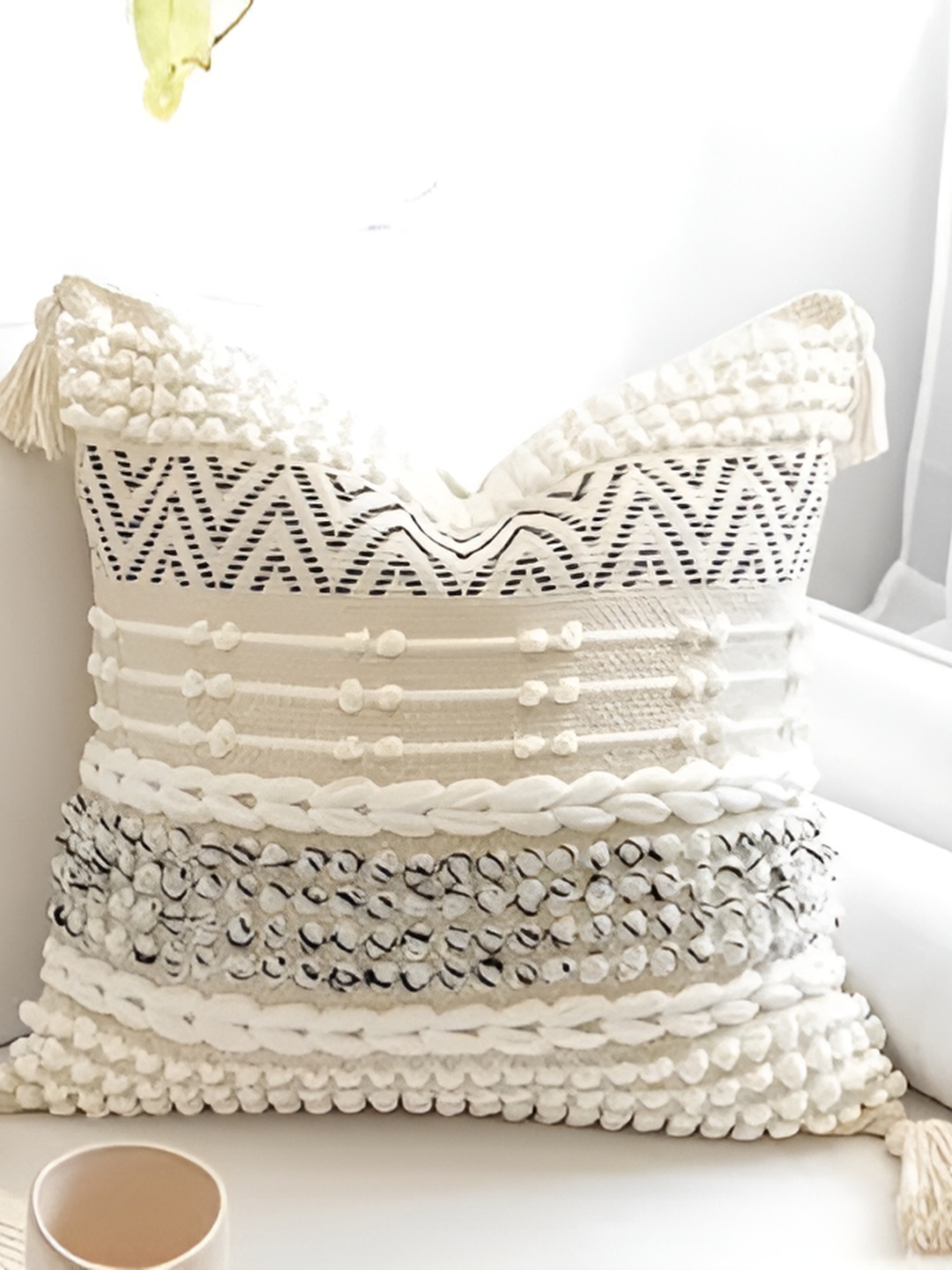 

Textile and Beyond Black & Off White 3 Pieces Abstract Cotton Square Cushion Covers